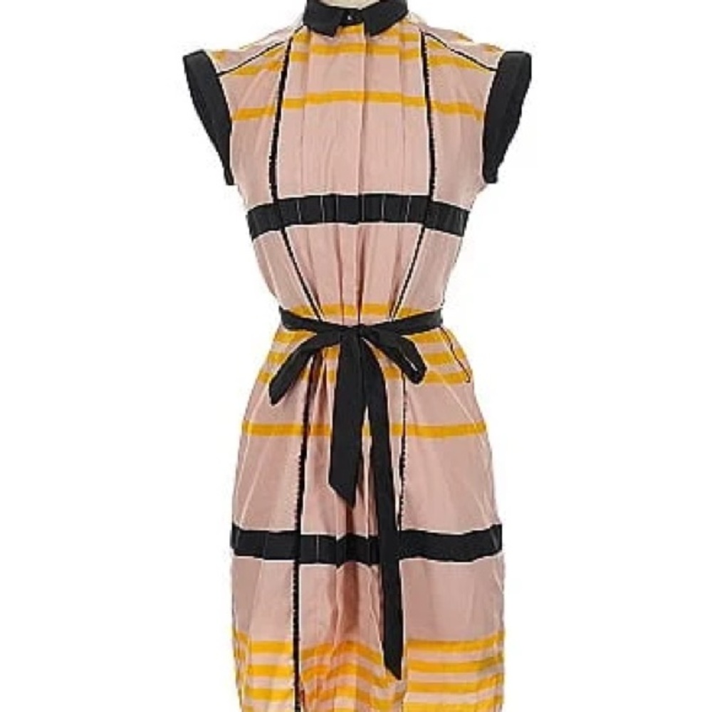 Elegant Pink and Yellow Striped Dress